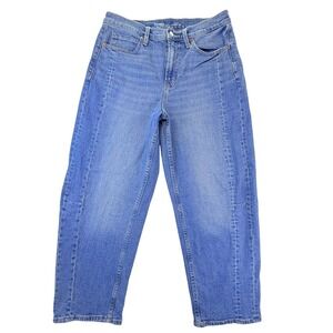 Old Navy Womens High Rise Barrel‎ Leg Jeans Medium Wash Blue Size 8 Seam Detail